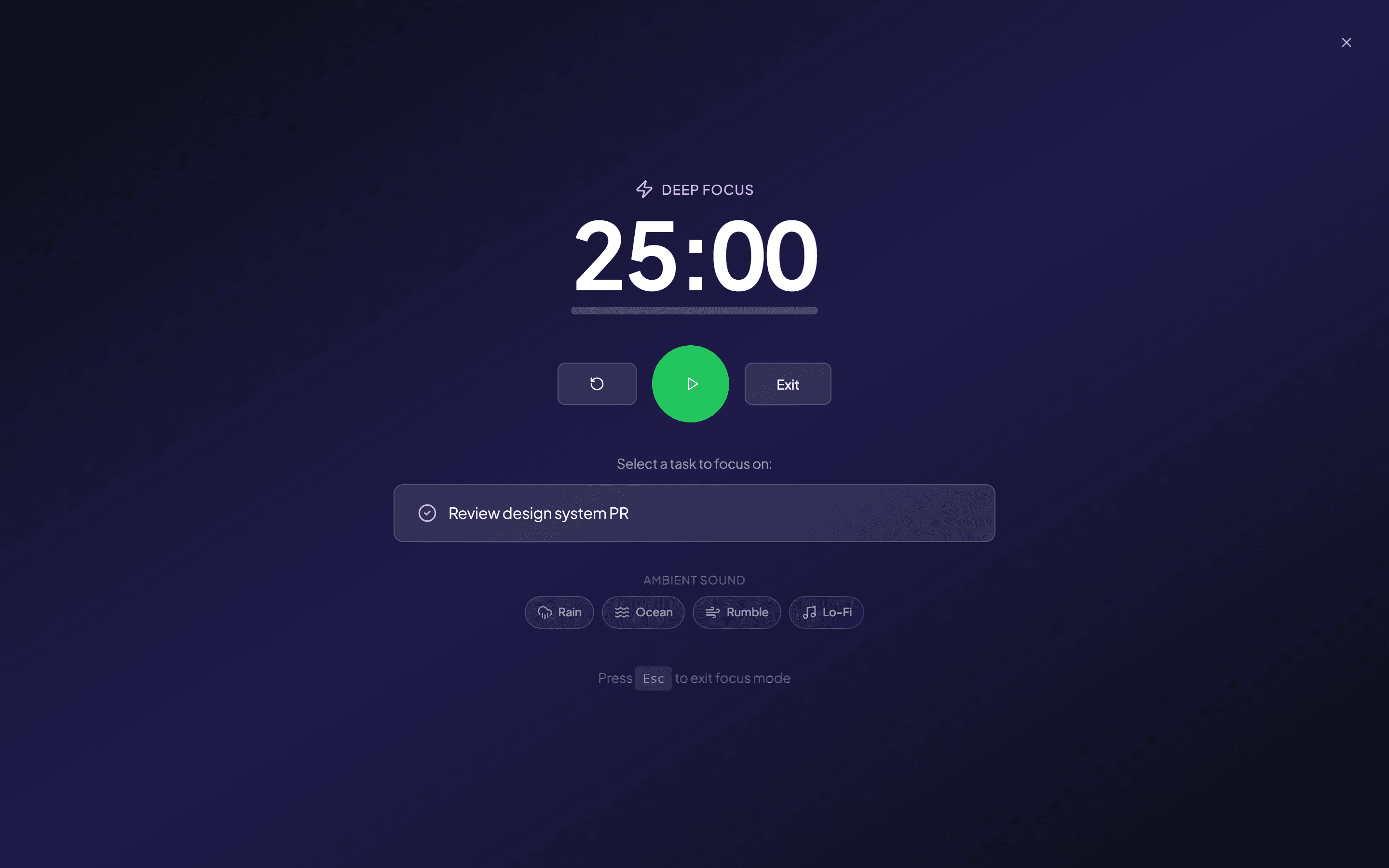 Pomodoro focus timer with ambient audio