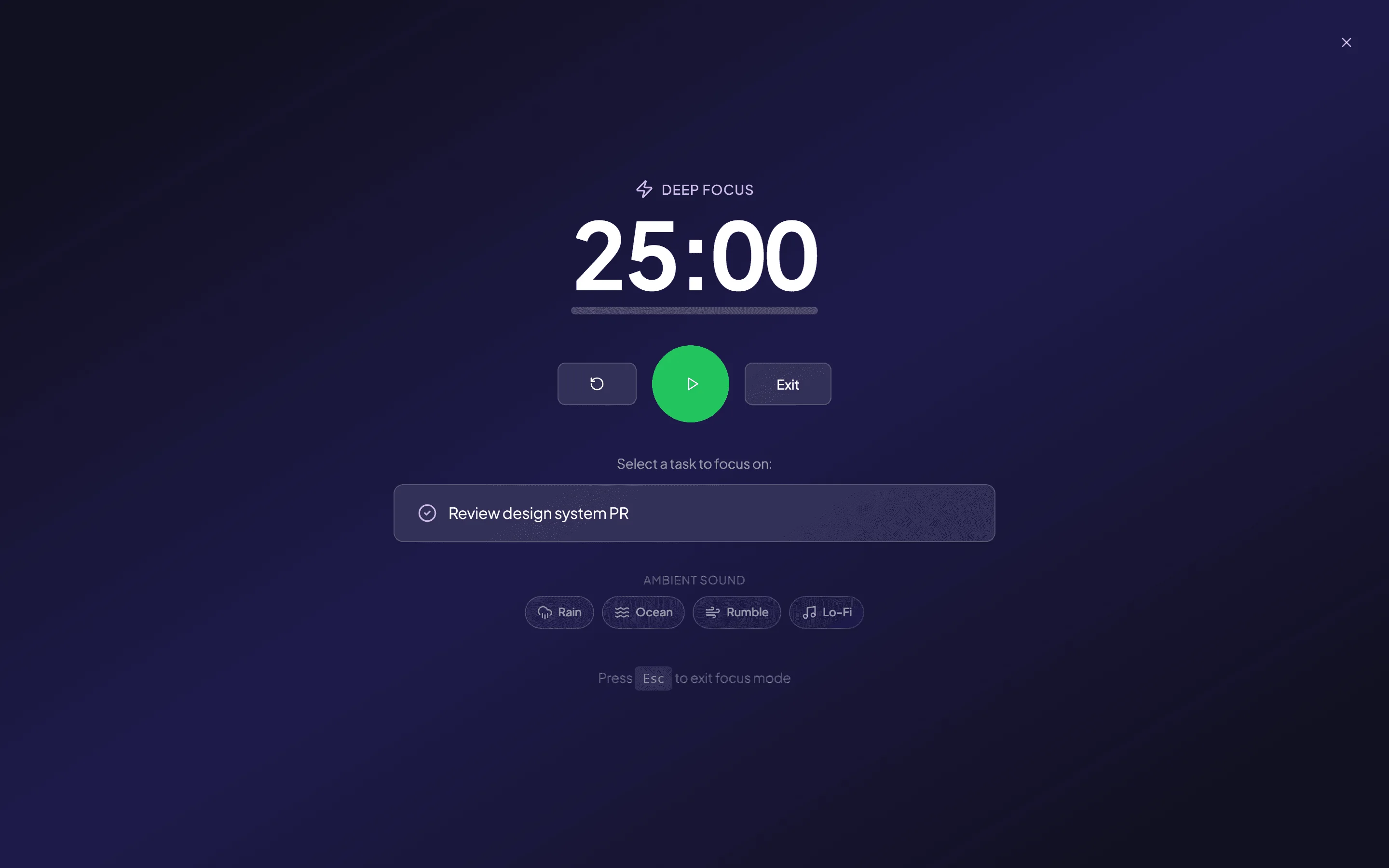 Pomodoro focus timer with ambient audio