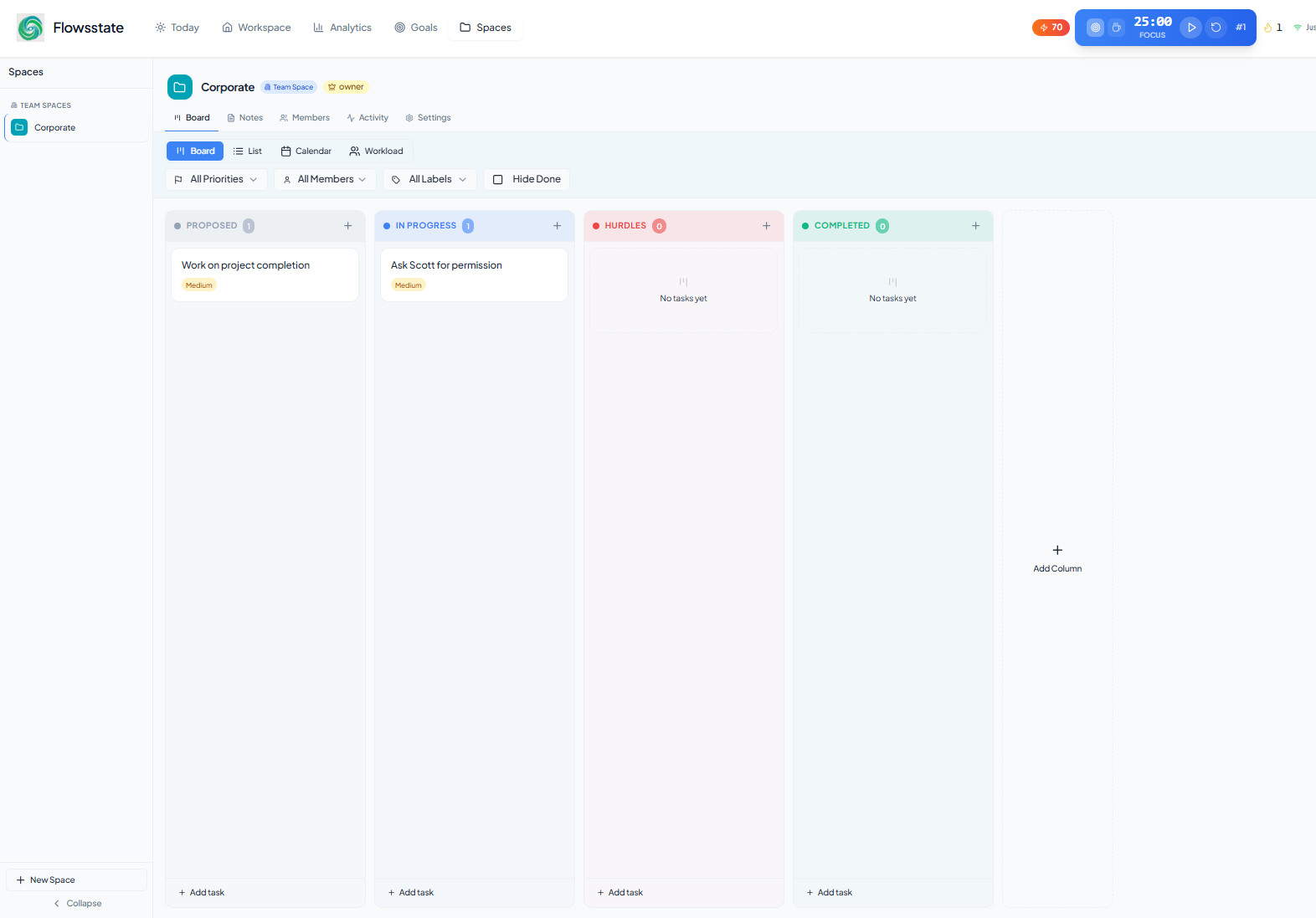 Team Spaces Kanban board