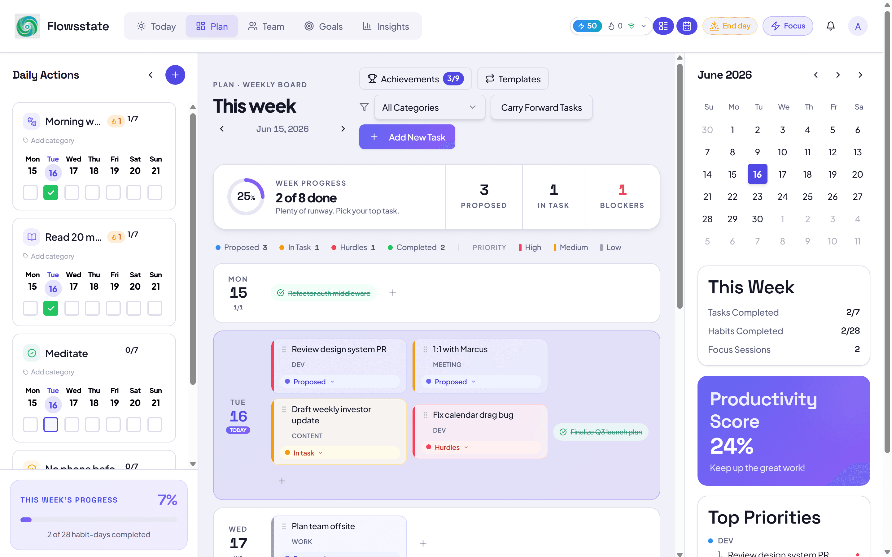 Flowsstate weekly task board